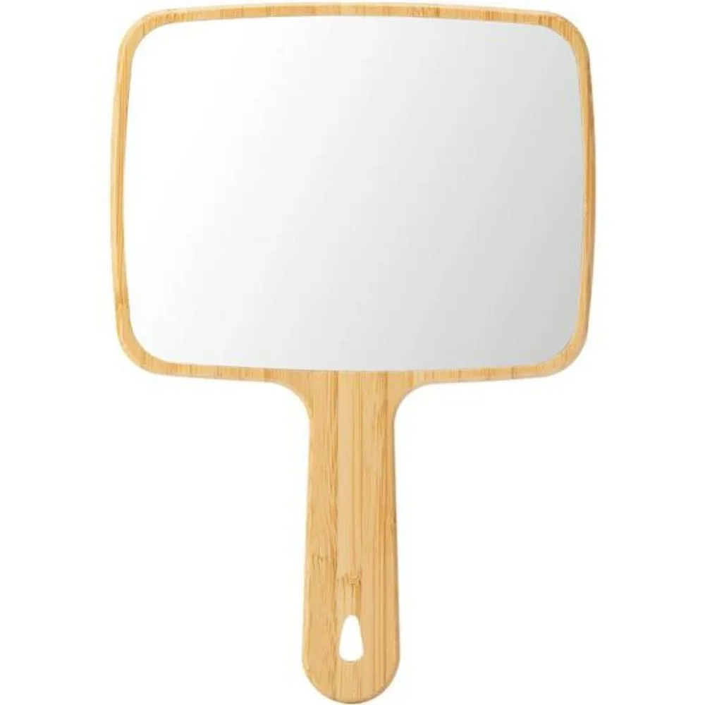 Natural Bamboo Handheld Mirror with Handle, Portable 6.9